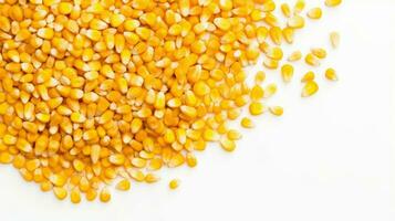 stänga upp se av färsk gul majs kärnor isolerat på en vit bakgrund ai generativ foto