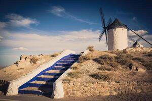väderkvarnar av don quijote. cosuegra, Spanien foto