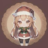 söt chibi katt flicka bär jul kostym som santa claus anime stil foto