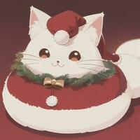 söt chibi neko katt bär jul kostym som santa claus anime stil foto