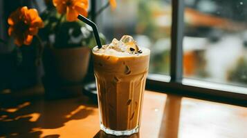 pumpa krydda latte, iced kaffe bakgrund Foto, generativ ai foto