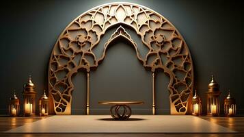 podium bakgrund i ramadan Semester minimalism stil . orientalisk arabicum design . ai genererad foto