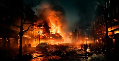 arab-israeliska krig, explosioner i de stad på natt, explosioner i palestina - ai genererad bild foto