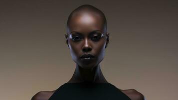 3d tolkning av en kvinna afrikansk amerikan modell med svart hud generativ ai foto