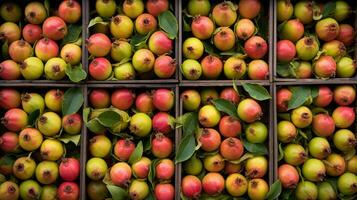 nyligen plockade maracuja frukt från trädgård placerad i de lådor. generativ ai foto