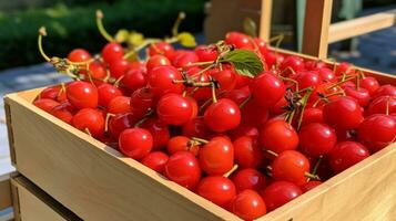 nyligen plockade acerola frukt från trädgård placerad i de lådor. generativ ai foto