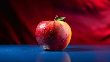 Foto av mabolo sammet äpple frukt halv mot en färgrik abstrakt bakgrund. generativ ai