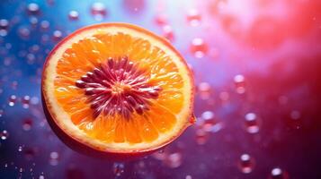 Foto av carica frukt halv mot en färgrik abstrakt bakgrund. generativ ai