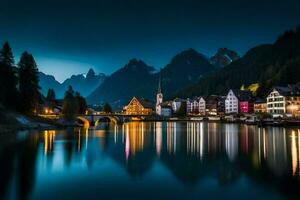 de stad av altenburg i de swiss alps på natt. ai-genererad foto