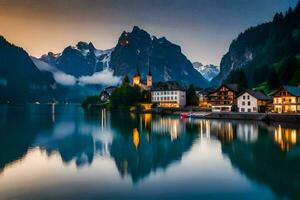 de skön stad av hallstatt, Österrike. ai-genererad foto