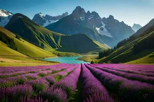de lavendel- fält av de alperna, Frankrike. ai-genererad foto