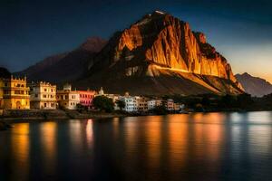 de stad av udaipur på skymning. ai-genererad foto