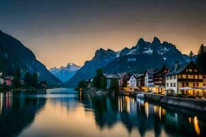 de skön stad av hallstatt, Österrike. ai-genererad foto