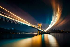 en lång exponering fotografera av en bro på natt. ai-genererad foto