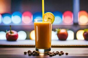en glas av orange juice med en citron- skiva. ai-genererad foto