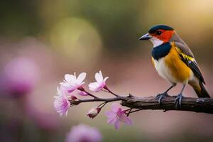 Foto tapet fågel, de blommor, de fågel, de blommor, de fågel, de blommor,. ai-genererad