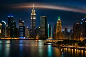 de stad horisont på natt i malaysia. ai-genererad foto