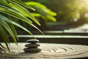 zen stenar på en trä- tabell. ai-genererad foto