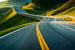 en motorväg med en lindning väg i de berg. ai-genererad foto
