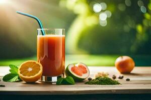 en glas av juice med apelsiner och mynta. ai-genererad foto