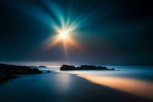 de måne lyser ljust över de hav. ai-genererad foto