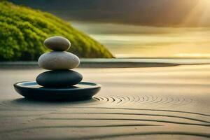 zen stenar på de strand. ai-genererad foto