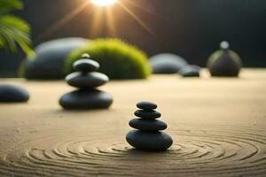 stenar i en zen trädgård. ai-genererad foto