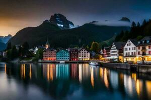 de stad av Luzern, schweiz på skymning. ai-genererad foto