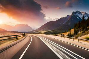 en motorväg med bergen i de bakgrund. ai-genererad foto