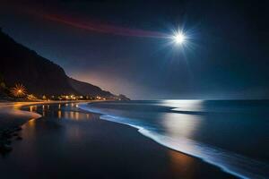 Foto tapet de himmel, natt, de måne, de hav, de strand, de måne,. ai-genererad
