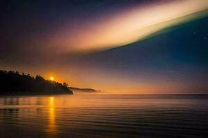 de aurora borealis över de sjö. ai-genererad foto