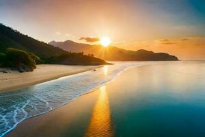 de Sol stiger över de hav och de strand i costa rica. ai-genererad foto