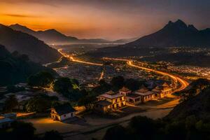 Foto tapet de himmel, berg, stad, natt, de stad, de stad, de stad. ai-genererad