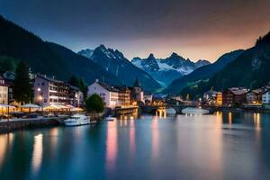 de skön stad av altenburg i de alps på skymning. ai-genererad foto