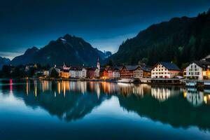 de stad av hallstatt, Österrike. ai-genererad foto