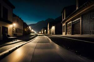 en lång exponering Foto av en gata på natt. ai-genererad
