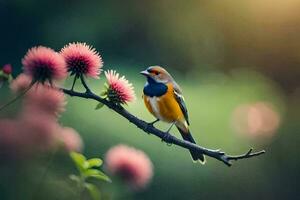 Foto tapet de Sol, blommor, fågel, natur, de himmel, de fåglar, de blommor. ai-genererad