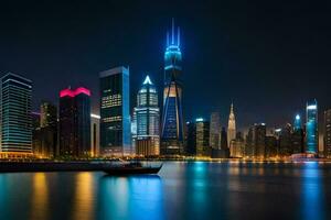 de stad horisont på natt i shanghai. ai-genererad foto