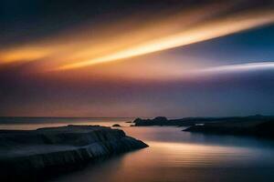 en lång exponering fotografera av de hav och himmel på solnedgång. ai-genererad foto
