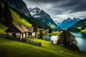 de hus i de berg. ai-genererad foto