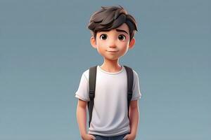 främre se av ett animerad pojke stående bär tshirt karaktär design foto