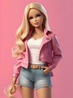 barbie docka söt blond flicka rosa utrusta rosa tapet ai generativ foto