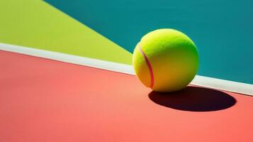 tennis boll på en tennis domstol. sport bakgrund med kopia Plats generativ ai foto