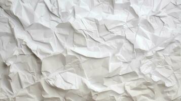 vit skrynkliga papper textur bakgrund. stänga upp av skrynkliga papper. generativ ai foto