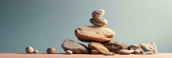 en lugn zen inspirerad minimalistisk trädgård sten bildning isolerat på en lutning bakgrund foto