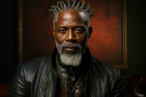 ai genererad studio porträtt av stilig äldre gammal afrikansk man på annorlunda färger bakgrund foto
