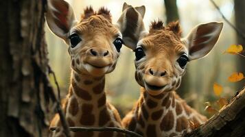 Foto av hjärtat smälter två giraffer med ett betoning på uttryck av kärlek. generativ ai