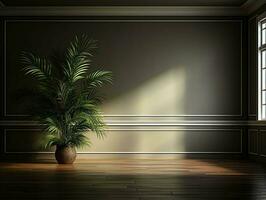 modern tömma rum med en grön växt i en planter ai generativ foto