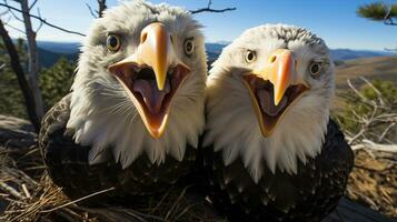 Foto av hjärtat smälter två skallig eagles med ett betoning på uttryck av kärlek. generativ ai