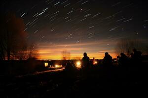 astro entusiaster uppskattar jordar inriktning med venus i expansiv mörk himmel parkera foto